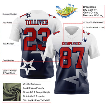 Custom White Red-Navy Authentic Gradient Style Twinkle Star Football Jersey