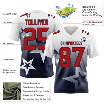 Custom White Red-Navy Authentic Gradient Style Twinkle Star Football Jersey