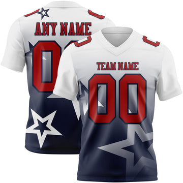 Custom White Red-Navy Authentic Gradient Style Twinkle Star Football Jersey