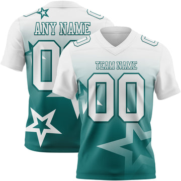 Custom White-Teal Authentic Gradient Style Twinkle Star Football Jersey