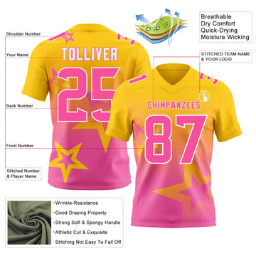 Custom Yellow Pink-White Authentic Gradient Style Twinkle Star Football Jersey