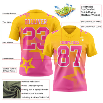 Custom Yellow Pink-White Authentic Gradient Style Twinkle Star Football Jersey