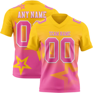 Custom Yellow Pink-White Authentic Gradient Style Twinkle Star Football Jersey