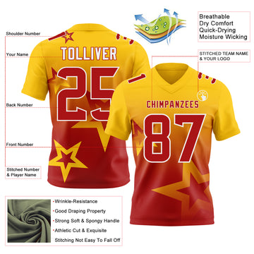 Custom Yellow Red-White Authentic Gradient Style Twinkle Star Football Jersey