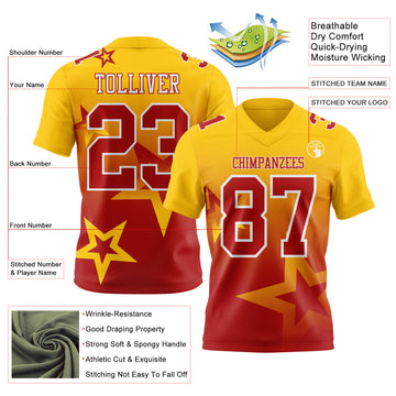 Custom Yellow Red-White Authentic Gradient Style Twinkle Star Football Jersey