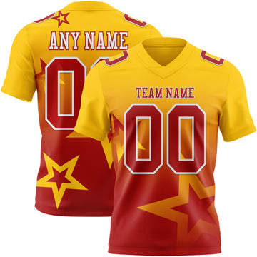 Custom Yellow Red-White Authentic Gradient Style Twinkle Star Football Jersey