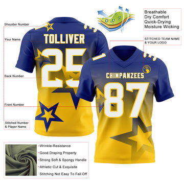 Custom Royal White-Yellow Authentic Gradient Style Twinkle Star Football Jersey