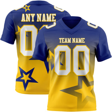 Custom Royal White-Yellow Authentic Gradient Style Twinkle Star Football Jersey