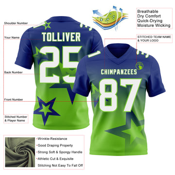 Custom Royal White-Neon Green Authentic Gradient Style Twinkle Star Football Jersey