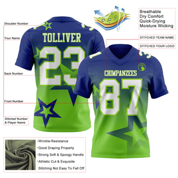 Custom Royal White-Neon Green Authentic Gradient Style Twinkle Star Football Jersey