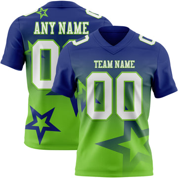 Custom Royal White-Neon Green Authentic Gradient Style Twinkle Star Football Jersey