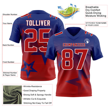 Custom Royal Red-White Authentic Gradient Style Twinkle Star Football Jersey