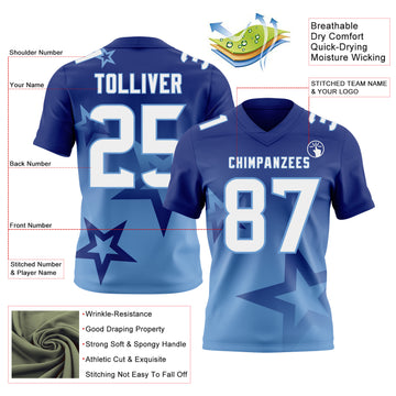 Custom Royal White-Light Blue Authentic Gradient Style Twinkle Star Football Jersey