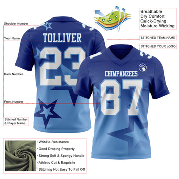 Custom Royal White-Light Blue Authentic Gradient Style Twinkle Star Football Jersey