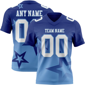 Custom Royal White-Light Blue Authentic Gradient Style Twinkle Star Football Jersey