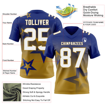Custom Royal White-Old Gold Authentic Gradient Style Twinkle Star Football Jersey