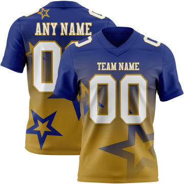 Custom Royal White-Old Gold Authentic Gradient Style Twinkle Star Football Jersey