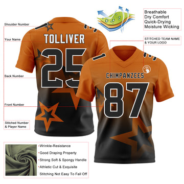 Custom Texas Orange Black-White Authentic Gradient Style Twinkle Star Football Jersey