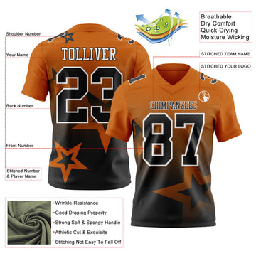 Custom Texas Orange Black-White Authentic Gradient Style Twinkle Star Football Jersey