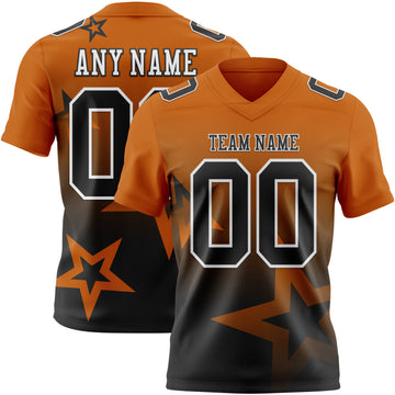 Custom Texas Orange Black-White Authentic Gradient Style Twinkle Star Football Jersey