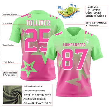 Custom Pea Green Pink-White Authentic Gradient Style Twinkle Star Football Jersey