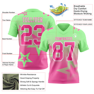 Custom Pea Green Pink-White Authentic Gradient Style Twinkle Star Football Jersey