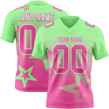 Custom Pea Green Pink-White Authentic Gradient Style Twinkle Star Football Jersey