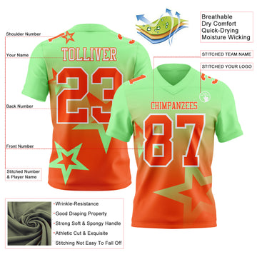 Custom Pea Green Orange-White Authentic Gradient Style Twinkle Star Football Jersey