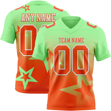 Custom Pea Green Orange-White Authentic Gradient Style Twinkle Star Football Jersey
