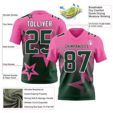 Custom Pink Green-White Authentic Gradient Style Twinkle Star Football Jersey