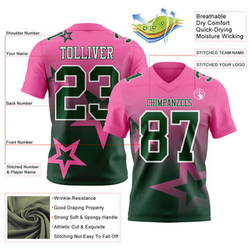 Custom Pink Green-White Authentic Gradient Style Twinkle Star Football Jersey