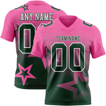 Custom Pink Green-White Authentic Gradient Style Twinkle Star Football Jersey