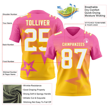 Custom Pink White-Yellow Authentic Gradient Style Twinkle Star Football Jersey