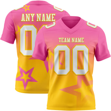 Custom Pink White-Yellow Authentic Gradient Style Twinkle Star Football Jersey