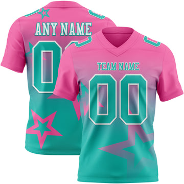 Custom Pink Aqua-White Authentic Gradient Style Twinkle Star Football Jersey