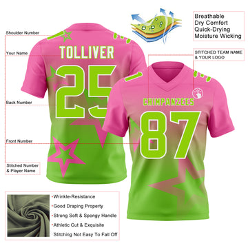 Custom Pink Neon Green-White Authentic Gradient Style Twinkle Star Football Jersey