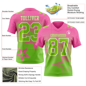 Custom Pink Neon Green-White Authentic Gradient Style Twinkle Star Football Jersey
