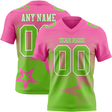 Custom Pink Neon Green-White Authentic Gradient Style Twinkle Star Football Jersey