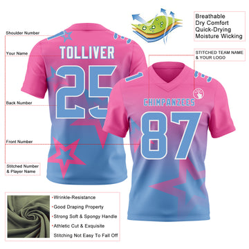 Custom Pink Light Blue-White Authentic Gradient Style Twinkle Star Football Jersey