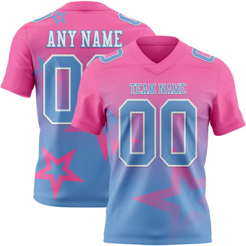 Custom Pink Light Blue-White Authentic Gradient Style Twinkle Star Football Jersey