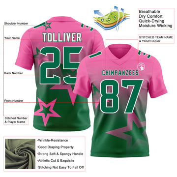 Custom Pink Kelly Green-White Authentic Gradient Style Twinkle Star Football Jersey