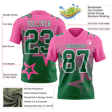 Custom Pink Kelly Green-White Authentic Gradient Style Twinkle Star Football Jersey