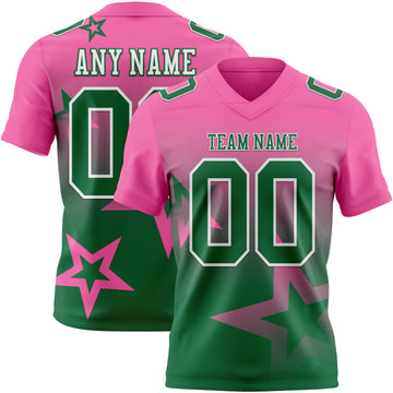 Custom Pink Kelly Green-White Authentic Gradient Style Twinkle Star Football Jersey