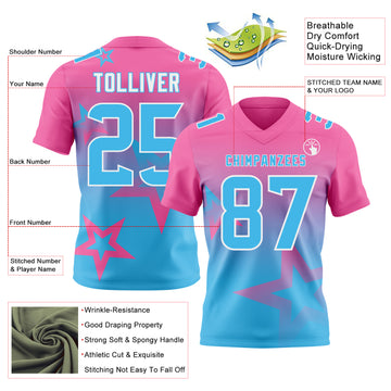 Custom Pink Sky Blue-White Authentic Gradient Style Twinkle Star Football Jersey
