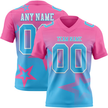 Custom Pink Sky Blue-White Authentic Gradient Style Twinkle Star Football Jersey