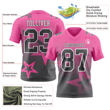 Custom Pink Steel Gray-White Authentic Gradient Style Twinkle Star Football Jersey
