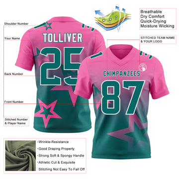 Custom Pink Teal-White Authentic Gradient Style Twinkle Star Football Jersey