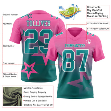 Custom Pink Teal-White Authentic Gradient Style Twinkle Star Football Jersey