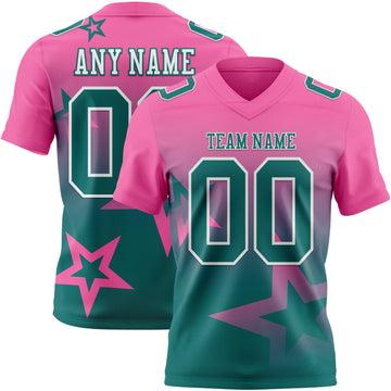 Custom Pink Teal-White Authentic Gradient Style Twinkle Star Football Jersey
