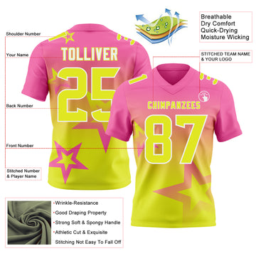 Custom Pink Neon Yellow-White Authentic Gradient Style Twinkle Star Football Jersey